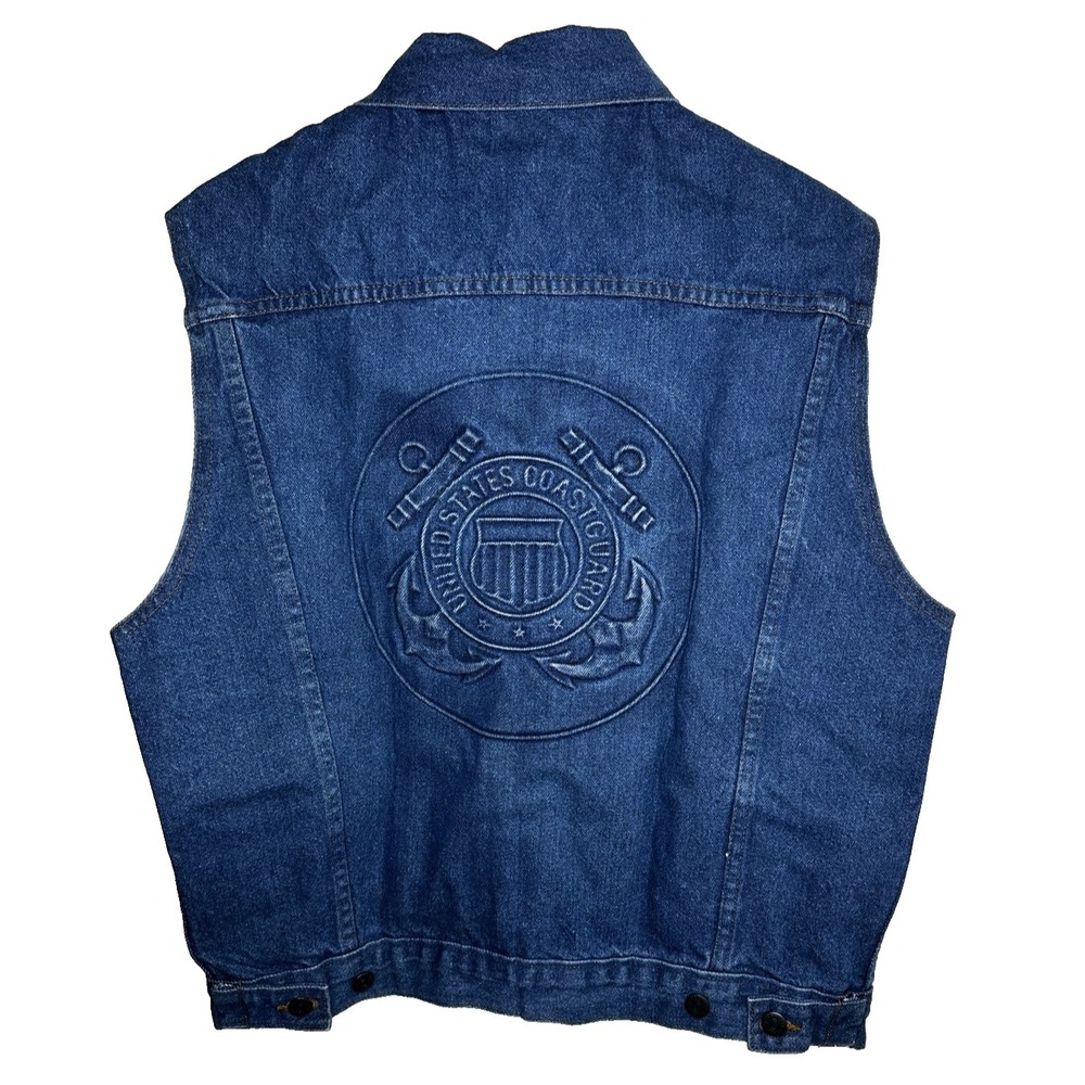 Vtg United States Coast Guard Denim Blue Vest Size Small Made in USA Military